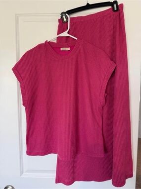 Inherit Clothing Company Waffle Knit Midi Skirt set in Hot Pink